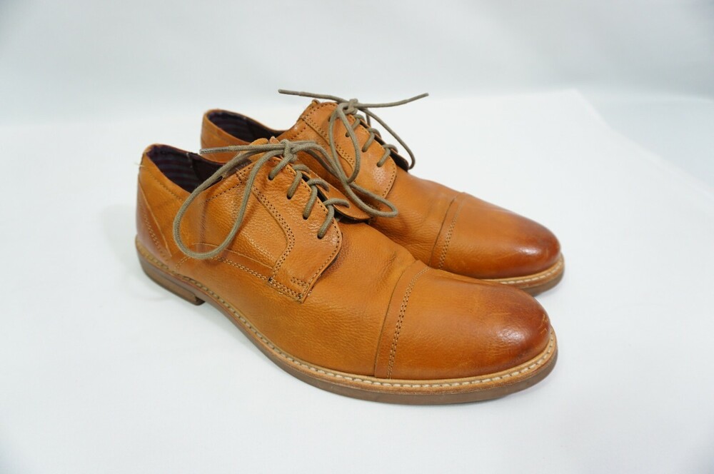 Ben Sherman Used Leon 8.5 Pebbled Leather Derby Tan Brown Cap Toe Oxford Shoes
